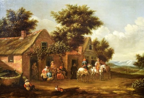  In the courtyard of the tavern.
